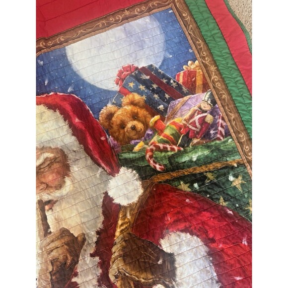 Vintage Handmade Christmas/Thanksgiving Santa Claus Quilt 80”/40” - Picture 10 of 16